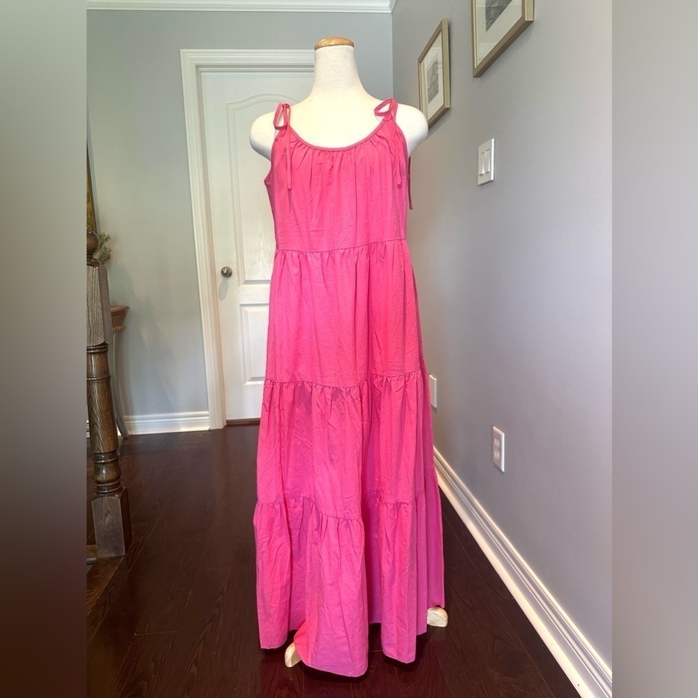 Tie Shoulder Tiered Ruffle Hem Maxi Dress - Size L